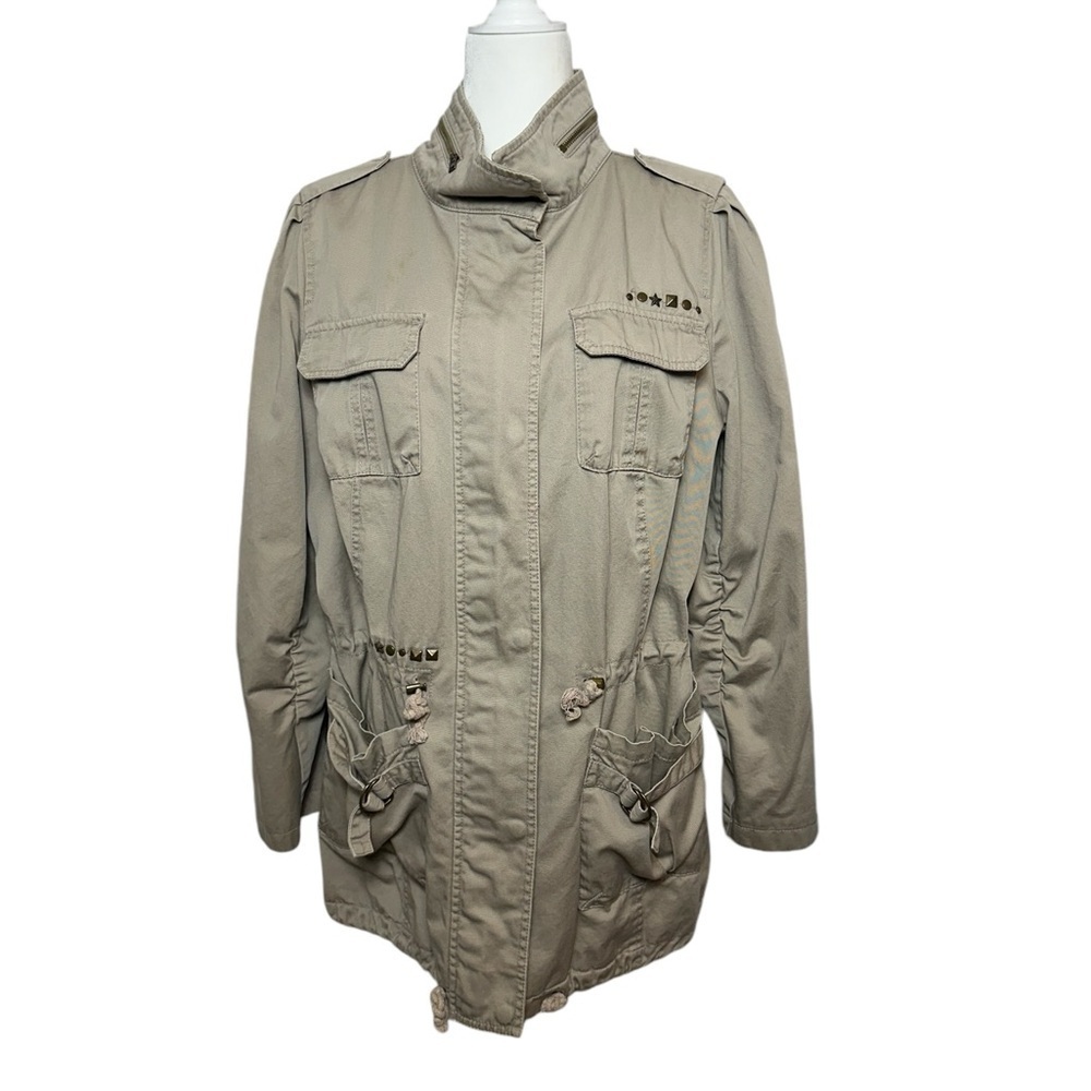 Black Rivet Green Olive Utility Khaki Military Cargo Jacket Size 1X Full‎ Zipper